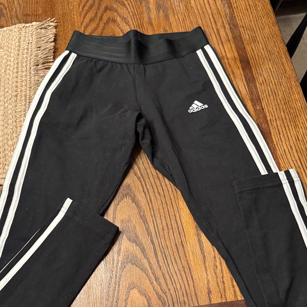 Adidas Black Leggings with White Stripes